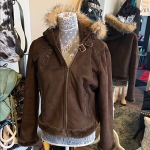 Women's Steve Madden Brown Faux Fur Trim Jacket
